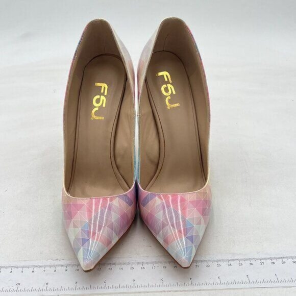 FSJ Women Fashion High Heel Pump Stilettos Pointy Toe Evening Party Dress Print - Picture 3 of 7